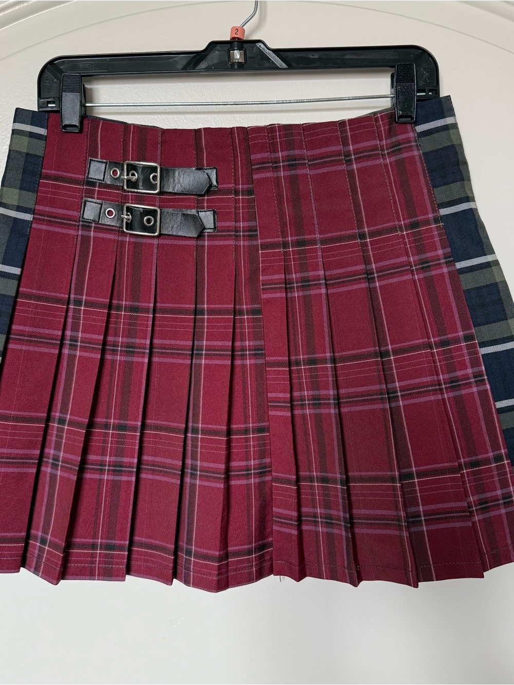 2000s, Y2K, grunge Plaid Pleated Mini Skirt in Burgundy, navy and mustard yellow
